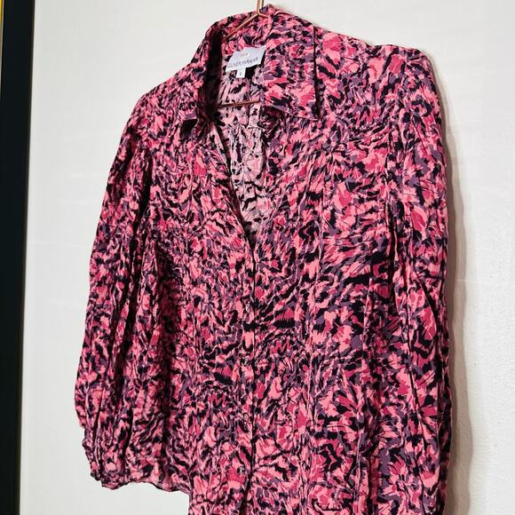 Gilner Farrar Black Hot Pink Button Front Collared Buttons Shirt Size Small - Picture 2 of 9